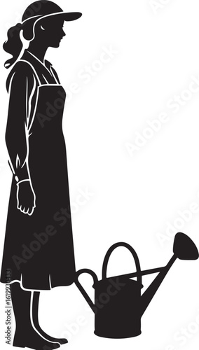 Woman carrying watering can silhouette