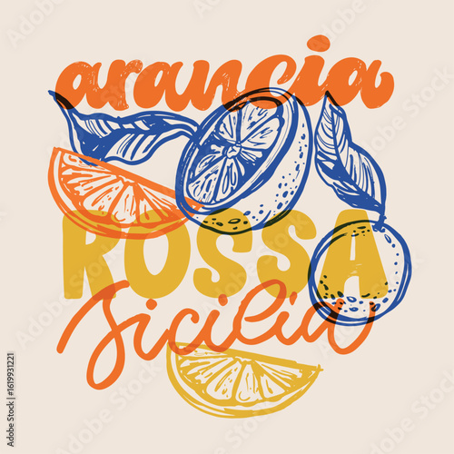 Vintage style hand drawn doodle lettering quote about sicilian food. Lettering for t-shirt design, mug print, bag print, clothes fashion. 100% hand drawn vector image.
