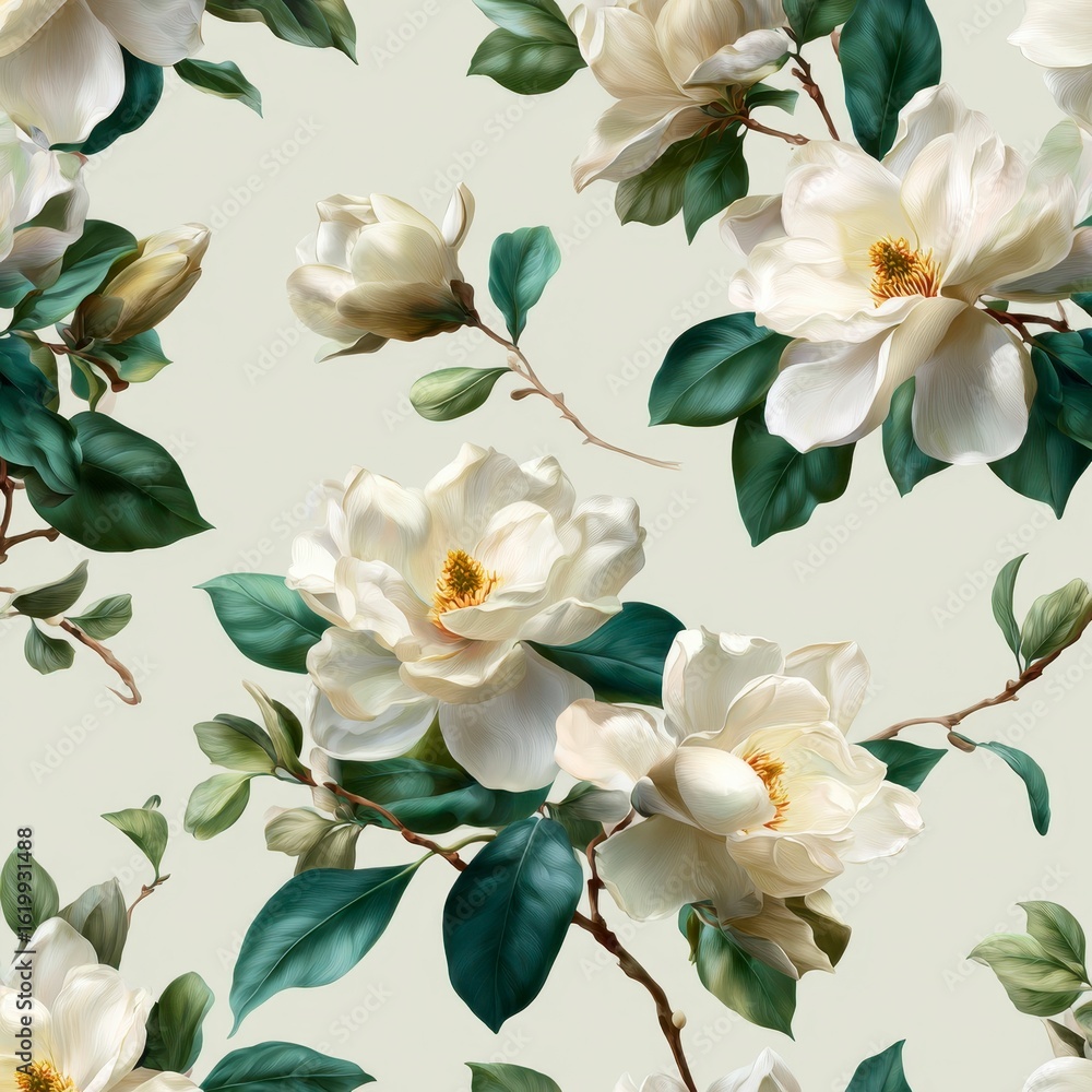 Obraz premium Floral magnolia print on light beige