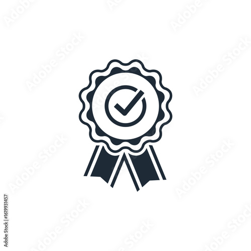 Approval check medal . Certified Quality Badge. Vector linear icon illustration isolated on white background.