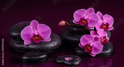 Orchids and Spa Stones A Serene Composition