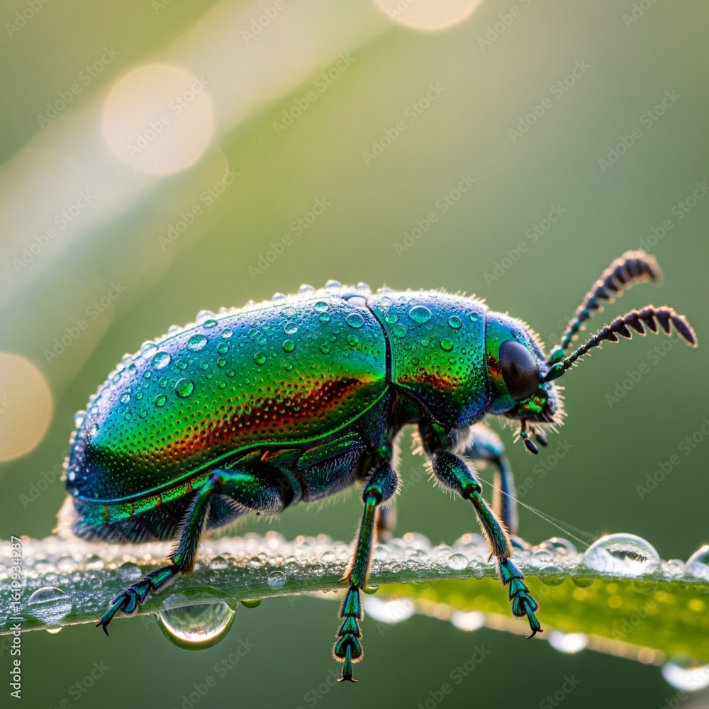 Fototapeta premium green bug on a green leaf
