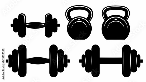 Gym Weight Set Silhouettes - Fitness and Exercise Equipment