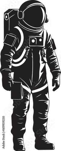 Standing astronaut in full space suit silhouette