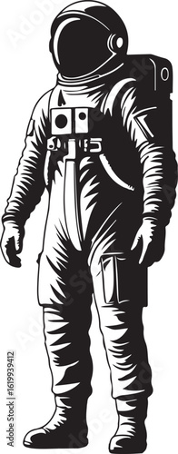 Standing astronaut in full space suit silhouette