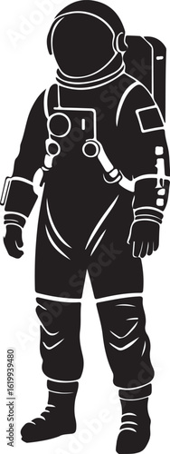 Standing astronaut in full space suit silhouette