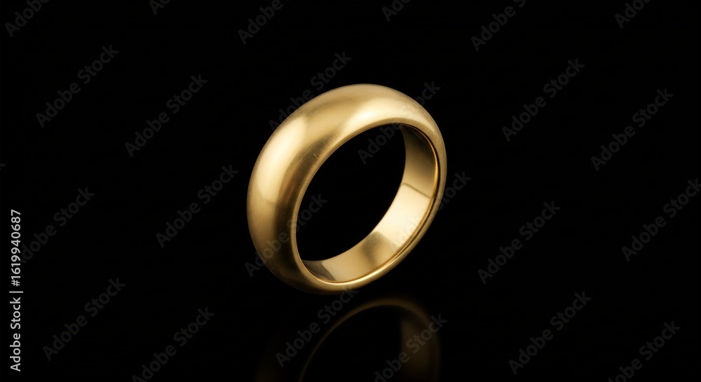 Elegant Gold Ring with Reflection Against a Dark Background, Close-up Photography of a Smooth Wedding Band for Jewelry Design Elegant Gold Ring with Reflection Against a Dark Background, Close-up Photography of a Smooth Wedding Band for Jewelry Design