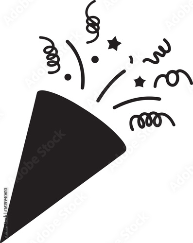 Party popper icon, party popper icon silhouette, party popper silhouette icon vector illustration