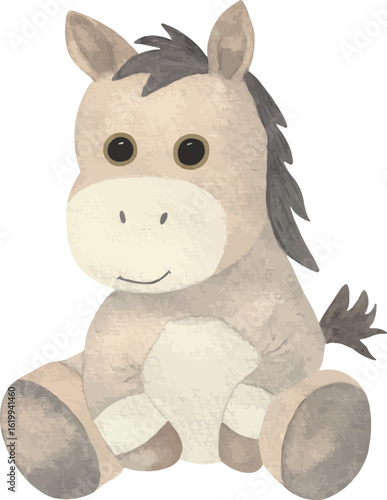 Soft plush horse in warm pastel colors. Perfect for nursery decor, baby shower cards, and children’s invitations.