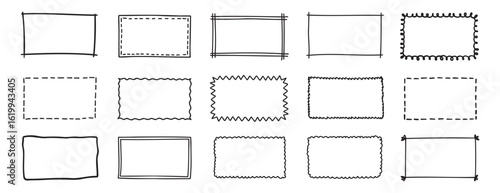 doodle hand drawn rectangle frames set. rectangle shape. Scribble pencil square empty text box. Line border design elements.