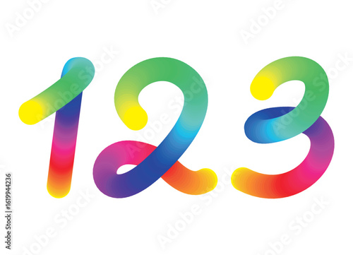 Colorful vector numbers 123. Abstract vector pattern on white background. Rainbow neon design element. Vector background. Set of three numbers