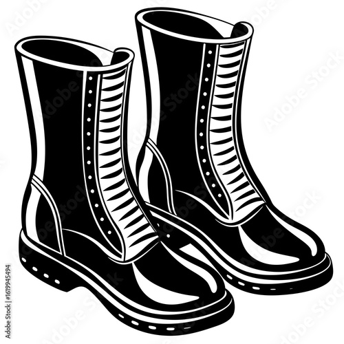 Black and White Combat Boots Illustration.