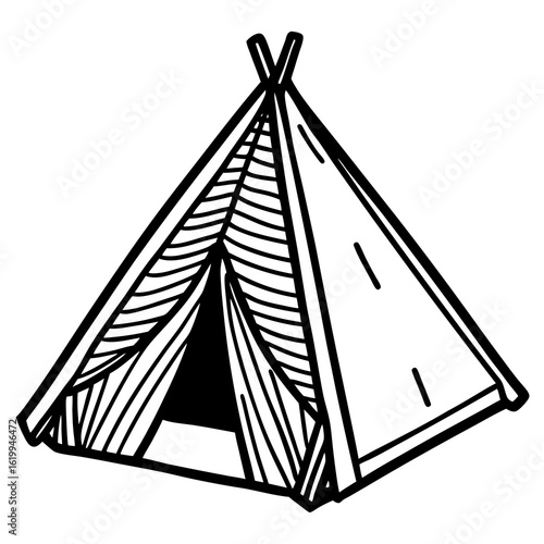 Black and White Illustration of a Teepee Tent.
