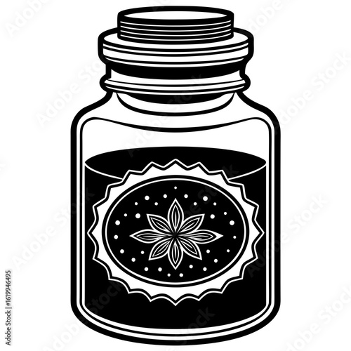 Black and White Illustration of Anise Seed Bottle.