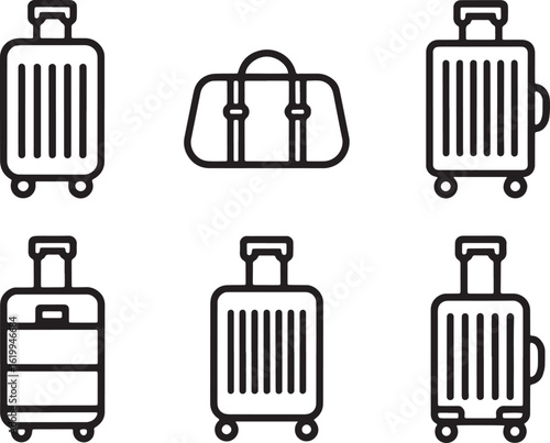 Collection of travel suitcases isolated on white background.