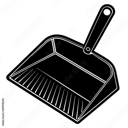Black Dustpan with Handle and Bristles.