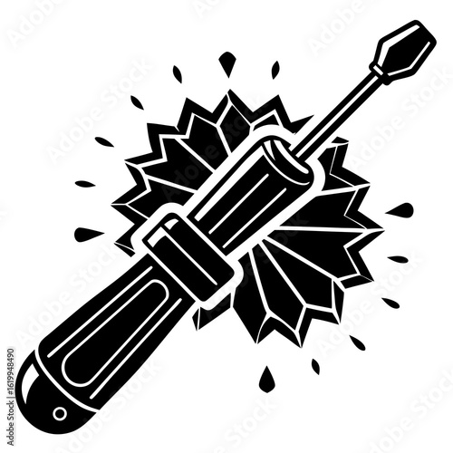 Black Screwdriver with Explosive Burst Graphic.