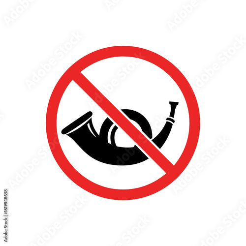 No horn blowing prohibition sign. Vector illustration of a forbidden bugle symbol, an icon for quiet zones and promoting silence.