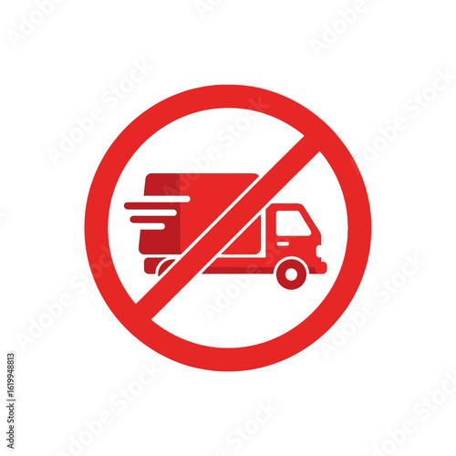 No fast shipping symbol with a red prohibition sign. Delivery service unavailable or restricted transport icon.