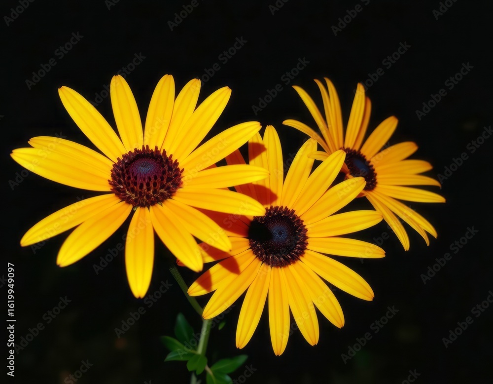 Fototapeta premium yellow flowers on black background