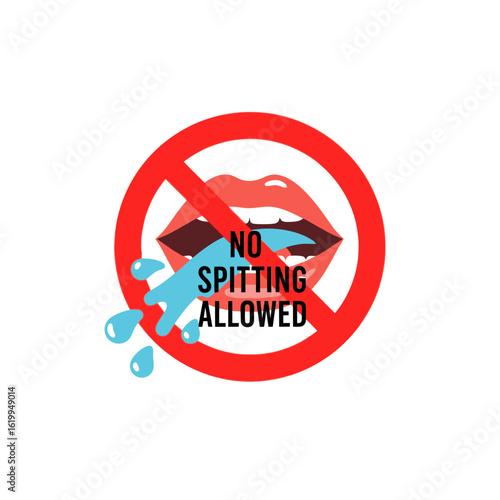 Vivid illustration of a universal no spitting allowed sign, emphasizing public health and hygiene rules, designed for clear communication in shared spaces.