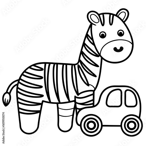 Cute cartoon zebra with a toy car.