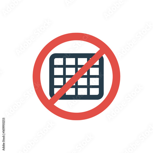 A red prohibition sign over a dark grid icon, symbolizing no tables, spreadsheets, or data grids.
