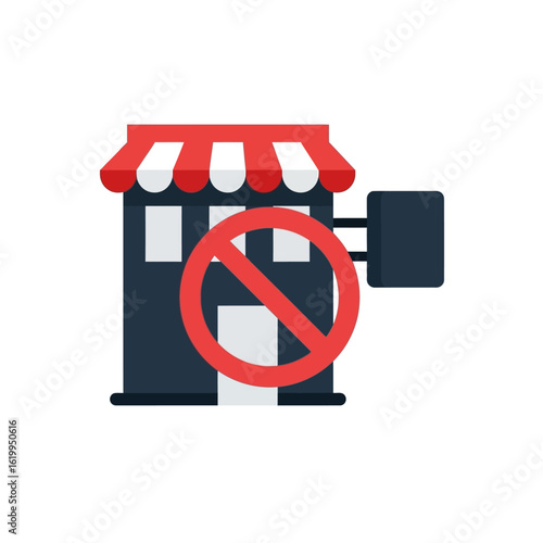 Business Closure Storefront with Prohibition Sign – Economic Downturn Concept