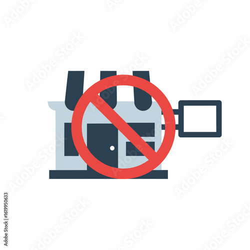 Visual symbol of business closure and restricted access, emphasizing economic downturn. An icon representing halted commercial operations and market limitations.