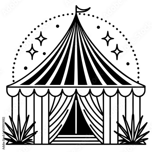 Festive Circus Tent with Stars and Dots.