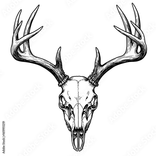 Bold Black and White Deer Skull Tattoo Vector