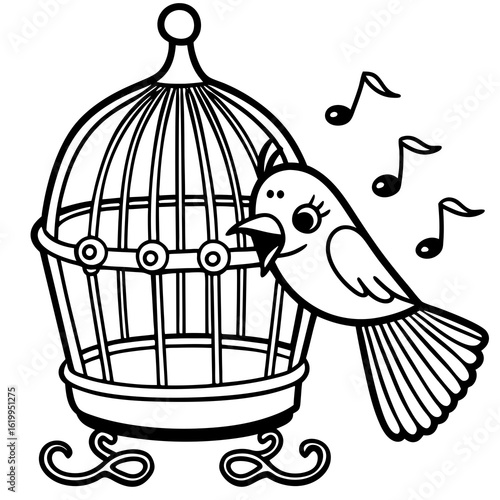 Happy Bird Singing Next to Open Cage.