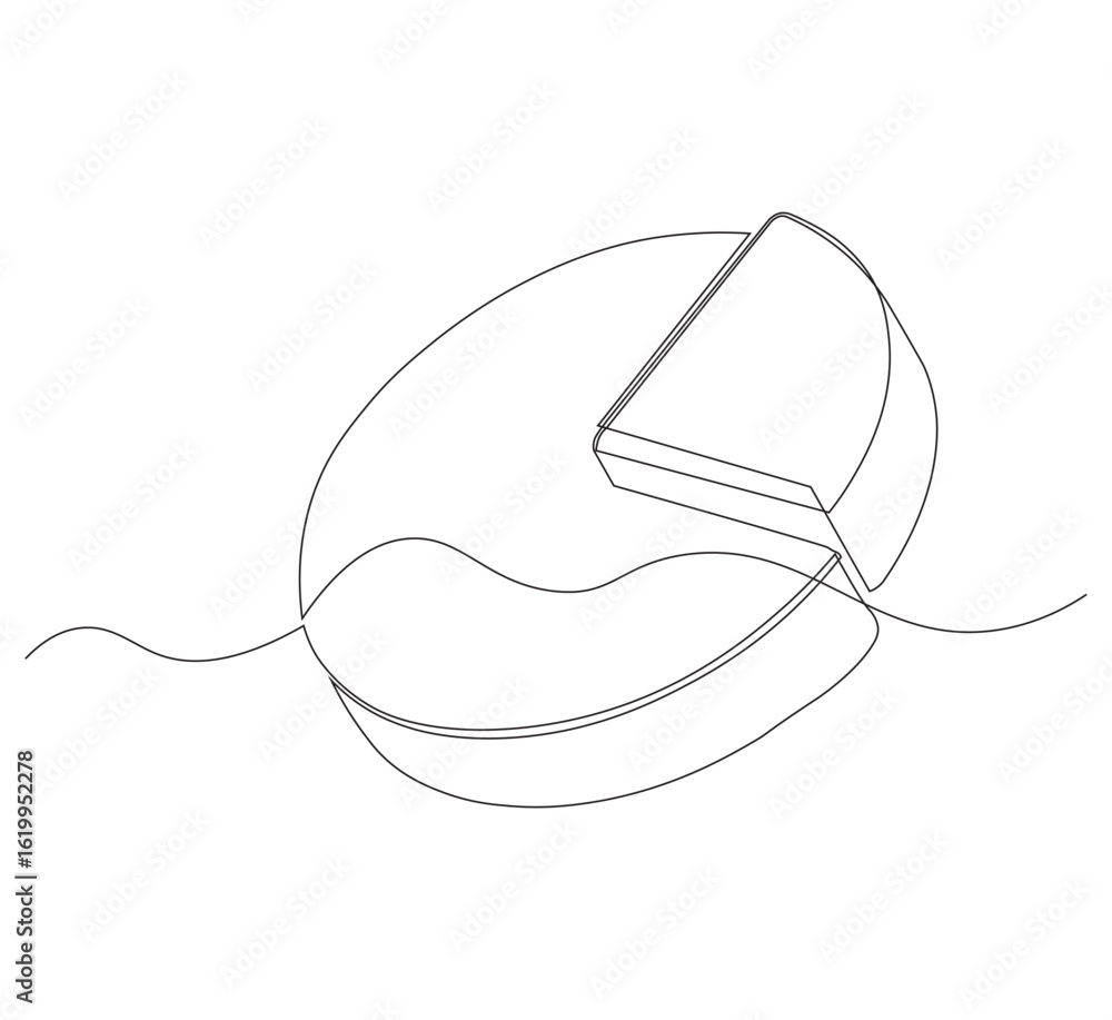 Fototapeta premium Circle diagram, a diagram divided into several segments is illustrated in one continuous line drawing. Work and office concept.white background Minimalist hand drawn design.