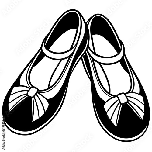 Pair of Black Mary Jane Shoes with Bows.