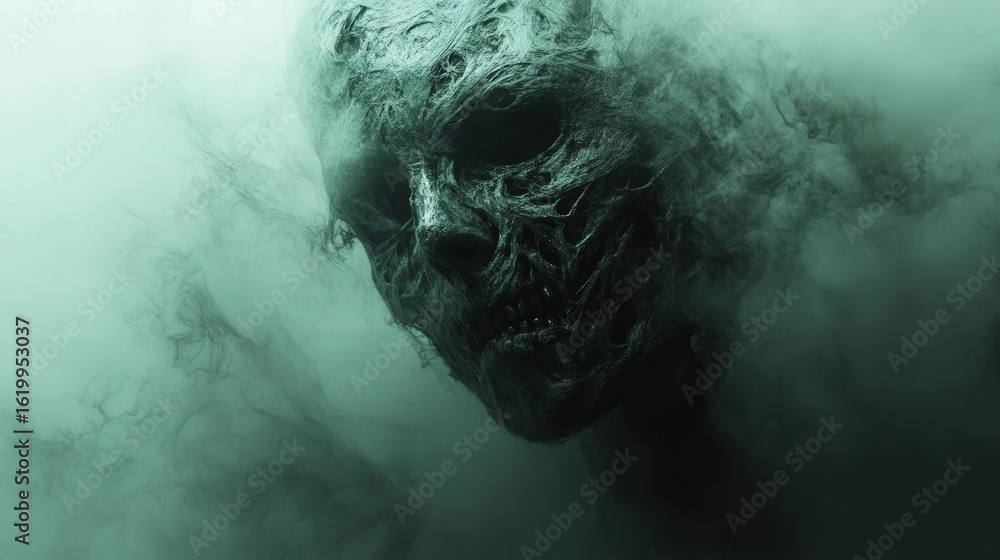 Fototapeta premium Haunting Visage Spectral Figure Emerging from the Mist