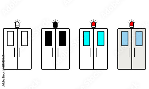 Emergency room doors icon with alert lights.