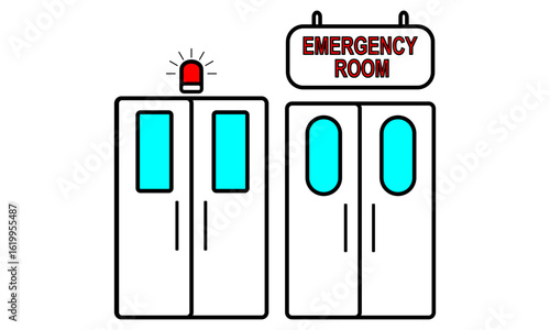 Flat style emergency doors with alert siren symbol.