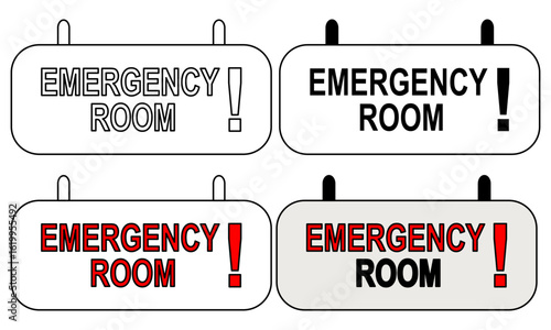 Emergency room sign icon in bold red and black.