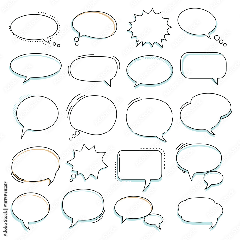 Obraz premium Collection of diverse stylized speech bubbles offering unique communication elements for design projects