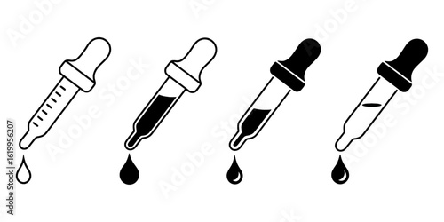 Different dropper levels showing various liquid amounts for laboratory experiments and analysis