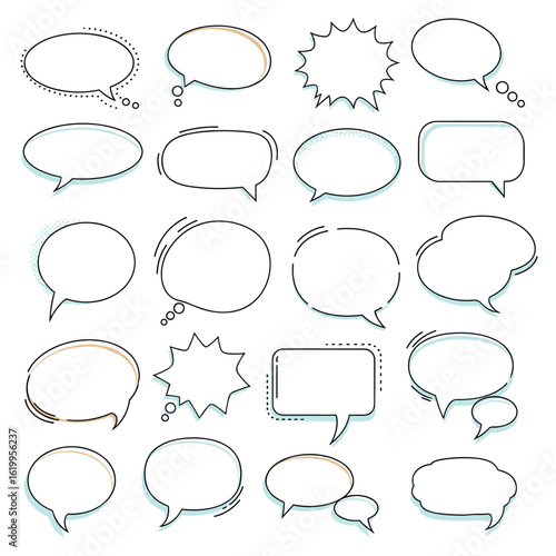 Collection of diverse stylized speech bubbles offering unique communication elements for design projects