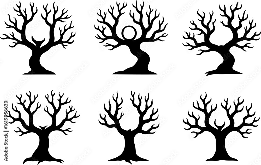 Fototapeta premium Collection of Bare Tree Silhouettes