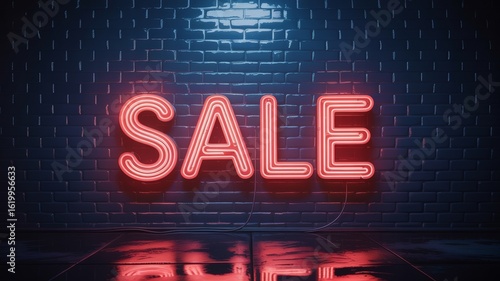 Retro 80s style 'SALE' neon light for a cyberpunk-themed promotion or advertising