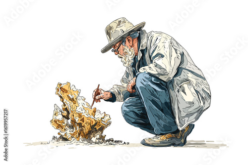 Paleontologist at work isolated