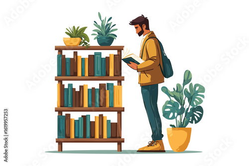 Person Browsing Books in Quiet Corner of Bookshop isolated