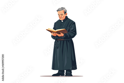 Priest reading prayers in a book isolated