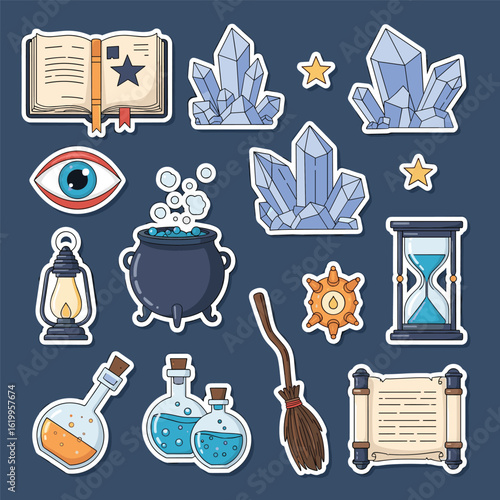 Enchanting collection of mystical objects and magical tools for fantasy designs and crafts