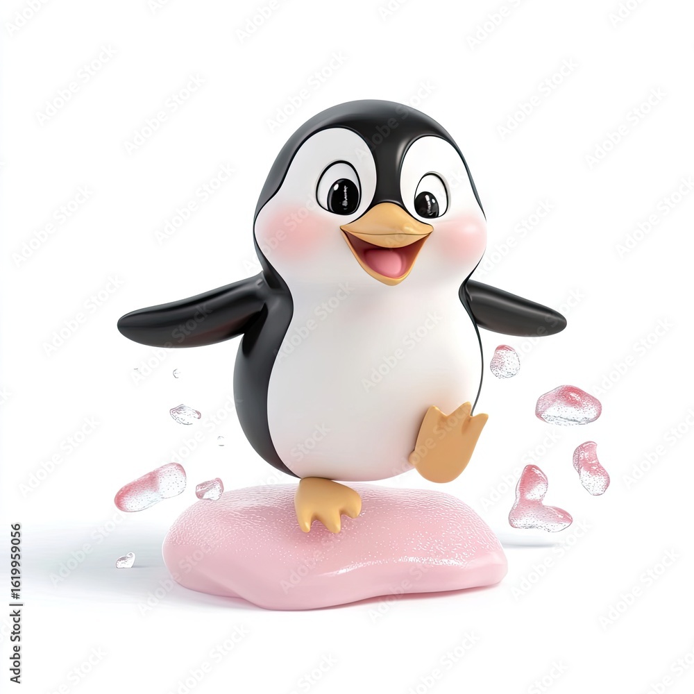 Obraz premium Cheerful Penguin Figurine: Winter Animal Decoration, Cute Penguin Character Design