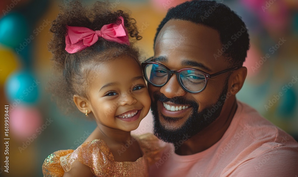 Black father and daughter in fancy dress as fairy princesses, celebrating playtime together with love, bonding, and inclusivity in a Father's Day concept, Generative AI