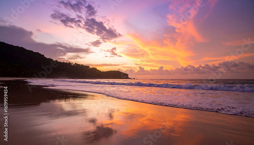 Wallpaper Mural Stunning tropical beach sunset with vibrant colors reflecting on wet sand and ocean waves Torontodigital.ca